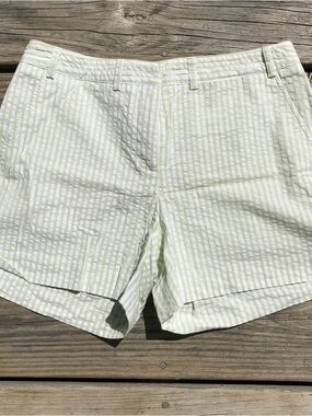 Tailor New York Light Green and White Striped Bermuda Shorts